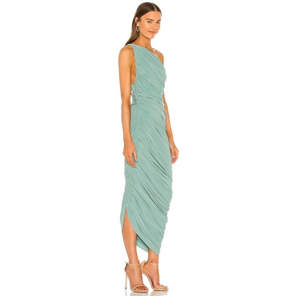 NWT Norma Kamali Mint Green One-Shoulder Ruched Maxi Dress